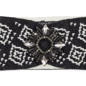 Badgley Mischka Double Knit Jacquard Headband w/ Crystals (Black/Ivory) Caps