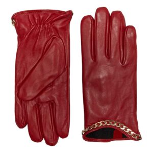 Badgley Mischka Kid Leather Gloves with Chain (Red) Dress Gloves