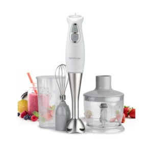 Betty Crocker 2-Speed Corded Electric Hand Blender with Beaker Chopper and Whisk (White) BC-4306W