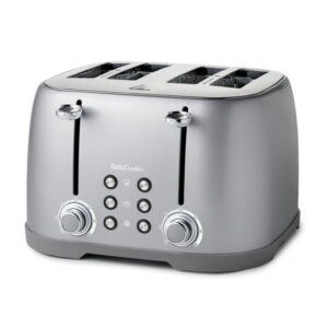 Betty Crocker 4-Slice Multi-Function Toaster Toaster 4 Slice with Extra Wide Slots for Thick Bread Bagel & Waffle Toast Shade Control Dial Slide Out Crumb Tray Silver