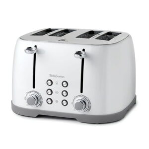 Betty Crocker 4-Slice Multi-Function Toaster Toaster 4 Slice with Extra Wide Slots for Thick Bread Bagel & Waffle Toast Shade Control Dial Slide Out Crumb Tray White