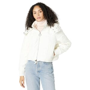 Blank NYC White Faux Leather Cropped Bomber Jacket (Pure) Women's Clothing