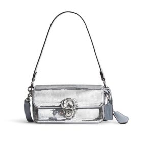 COACH Sequin Studio Baguette Bag (Silver) Cross Body Handbags