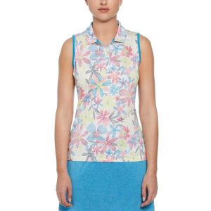 Callaway Chevron Floral Sleeveless Polo (Brilliant White) Women's Clothing