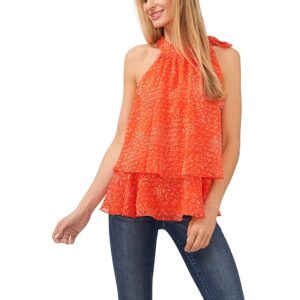 CeCe Tie Neck Halter Double Layer Blouse (Tigerlily) Women's Clothing