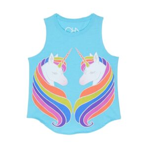 Chaser Kids Reflected Rainbow Unicorns Shirttail Muscle (Toddler/Little Kids) (Spa) Girl's Clothing