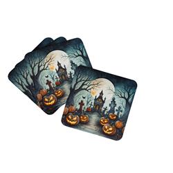 DAC2215FC 0.15 x 3.5 x 3.5 in. Graveyard Spooky Halloween Foam Coasters, Set of 4