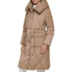 DKNY Pillow Collar Diamond Quilt Puffer (Beige) Women's Jacket