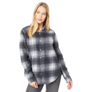 Dylan by True Grit Lumber Plaid Sweater-Knit Shirt Jacket Shacket (Carbon) Women's Clothing