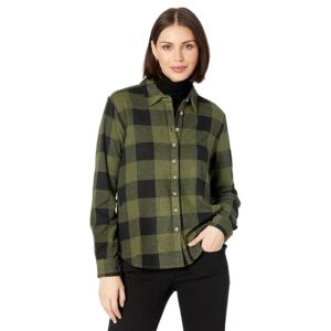 Dylan by True Grit Railey Sweater Knit Long Sleeve Scout Plaid Shirt Shacket (Olive) Women's Clothing