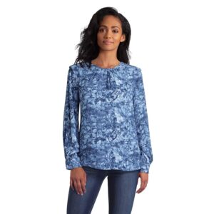H Halston Long Sleeve Blouson Blouse (Hidden Lines Pacific Coast) Women's Clothing