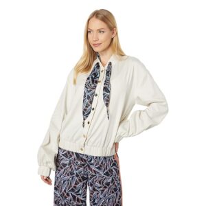 H Halston Tie Neck Bomber Jacket (Stone) Women's Clothing