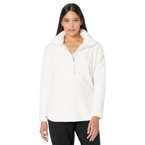 H Halston Zip Neck Hoodie Pullover (Chalk) Women's Clothing