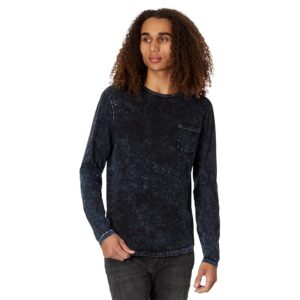 John Varvatos Sid Long Sleeve Crew with Chest Pocket with Galaxy Wash K6393Z4 (Stream Blue) Men's T Shirt