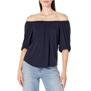 Karen Kane Knit Peasant Top (Navy) Women's Clothing