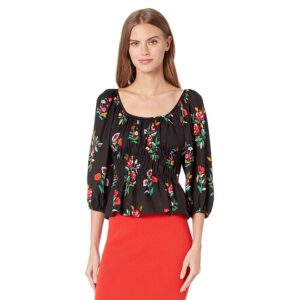 Kate Spade New York Autumn Floral Long Sleeve Riviera Top (Black) Women's Clothing