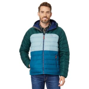 L.L.Bean Bean's Down Hooded Jacket Color-Block (Mallard Teal/Dark Pine) Men's Clothing