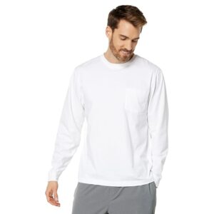 L.L.Bean Carefree Unshrinkable Tee with Pocket Long Sleeve (White) Men's Clothing