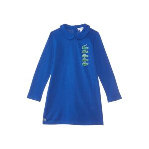 Lacoste Kids Long Sleeve Stacked Timeline Croc Polo Dress (Toddler/Little Kids/Big Kids) (Cobalt) Girl's Clothing