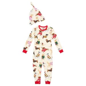 Little Blue House by Hatley Kids Woofing Christmas Coverall Hat (Infant) (Natural) Kid's Pajama Sets