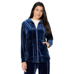 Liverpool Los Angeles Relaxed Fit Stretch Velvet Hoodie w/ Kangaroo Pocket (Midnight Blue) Women's Clothing