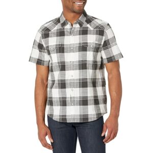Lucky Brand Plaid Dobby Short Sleeve Western Shirt (Black White) Men's Clothing