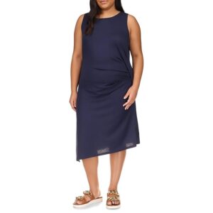 MICHAEL Michael Kors Plus Size Solid Crew Neck Drape Dress (Midnight Blue) Women's Dress