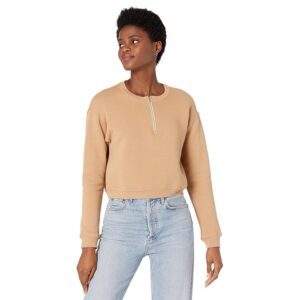 MONROW 1/2 Zip Cropped Sweatshirt (Latte) Women's Clothing