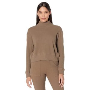 MONROW Brushed Thermal Mock Neck Slouchy Sweatshirt (Dusty Olive) Women's Clothing