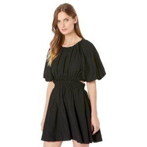 MOON RIVER Bubble Sleeve Back Cutout Mini Dress (Black) Women's Clothing