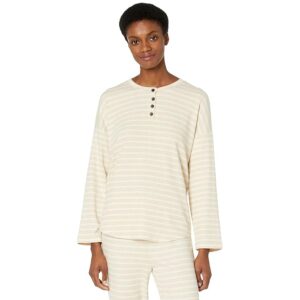 Madewell MWL Breeze Henley Shirttail Tee In Stripe (Heather Clay) Women's Clothing