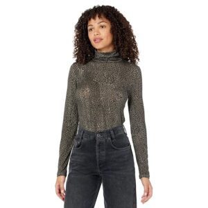Majestic Filatures Lyocell Cashmere Stretch Cheetah Long Sleeve Turtleneck (Kaki) Women's Clothing