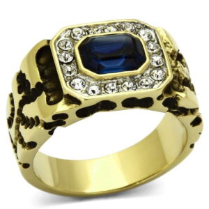 Men Two-Tone IP Gold Stainless Steel Ring with Top Grade Crystal in Montana - Size 10