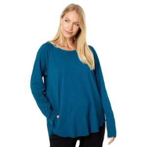 Mod-o-doc Slub Jersey Long Sleeve Open Neck Hi-Low Rib Mix Tunic (Deep Waters) Women's Clothing