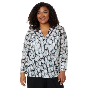 NIC+ZOE Plus Size Sand Dollar 4-Way Cardigan (Aqua Multi) Women's Sweater