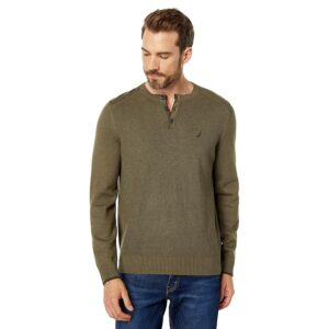 Nautica Sustainably Crafted Textured Henley (Hillside Olive Heather) Men's Clothing