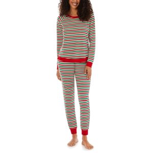 Pajamarama Team ELF Long PJ Set (Red/Green/White Stripe) Women's Pajama Sets