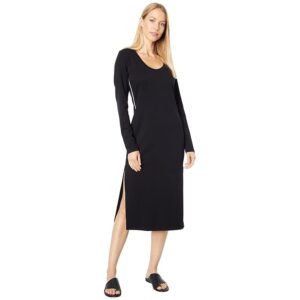 SUNDRY Long Sleeve Midi Dress with Piping (Black) Women's Clothing