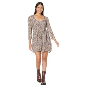 Saltwater Luxe Cami Long Sleeve Floral Mini Dress (Black) Women's Clothing