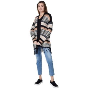 Saltwater Luxe Ember Stripe Open Front Sweater (Black) Women's Clothing