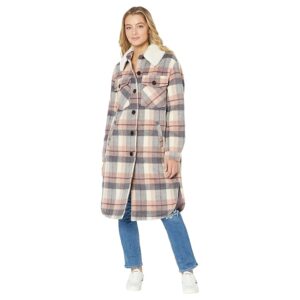Sanctuary Faux Mixed Wool Shacket (Pink Plaid) Women's Clothing