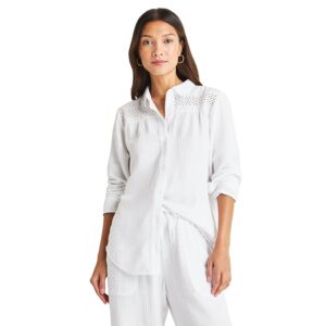 Splendid Kit Eyelet Gauze Shirt (White) Women's Clothing