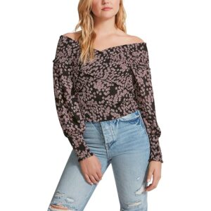 Steve Madden Annabelle Floral Top (Black) Women's Clothing