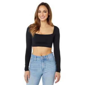 Susana Monaco Cross-Back Crop Top (Black) Women's Blouse