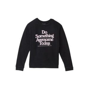 Tiny Whales Something Awesome Graphic Boxy Sweatshirt (Toddler/Little Kids/Big Kids) (Vintage Black) Girl's Clothing