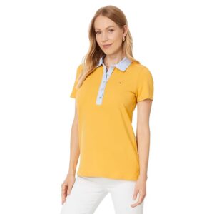 Tommy Hilfiger Mixed Media Short Sleeve Polo (Deep Maize) Women's Clothing