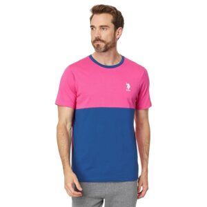 U.S. POLO ASSN. Short Sleeve Colorblock Crew Neck Jersey Tee Shirt (Big Top Pink) Men's T Shirt