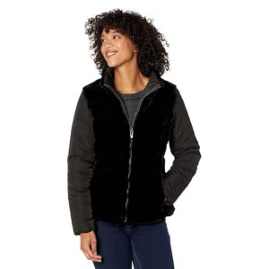 Via Spiga Reversible Faux Fur Jacket with Puffer Sleeves (Black) Women's Clothing
