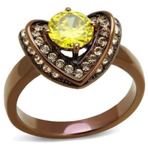 Women IP Coffee Light Stainless Steel Ring with AAA Grade CZ in Topaz - Size 5