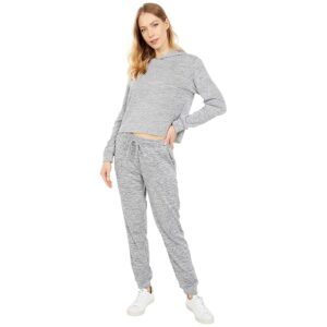 YMI Two-Piece Hoodie Pants Fleece Set (Grey Heather) Women's Active Sets
